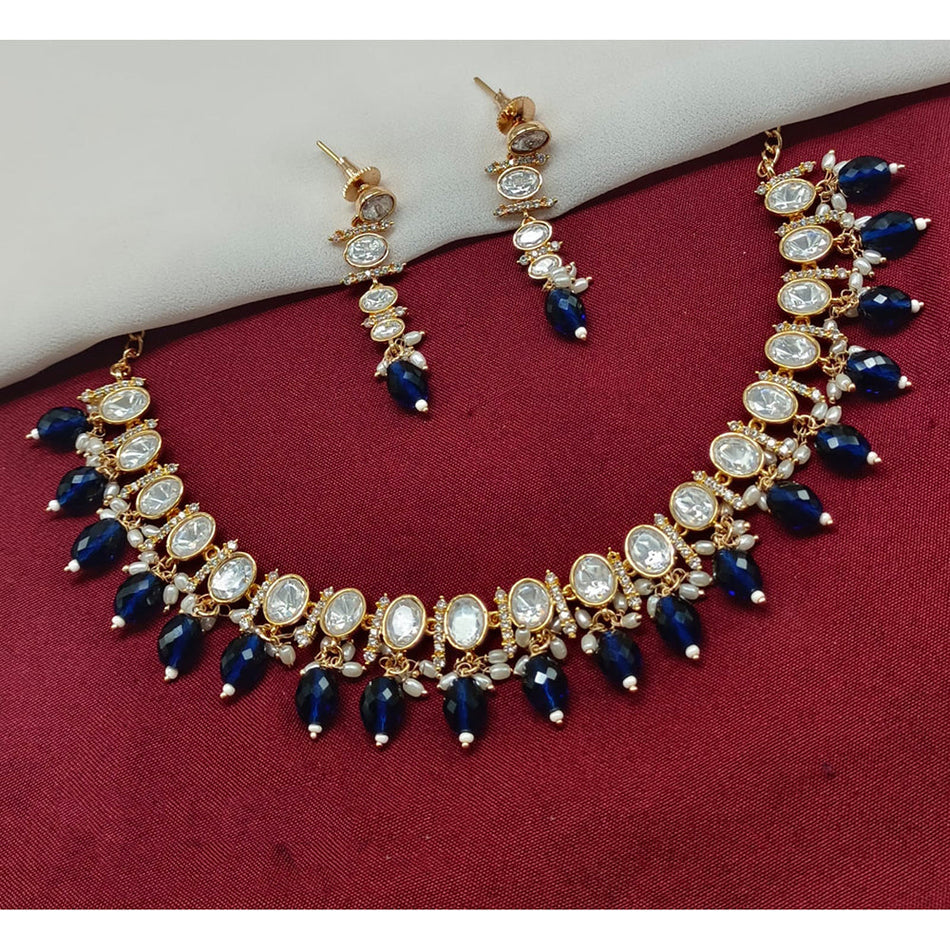 Kundan Necklace in Gold Plated with Polki Beads | Bridal Jewellery India