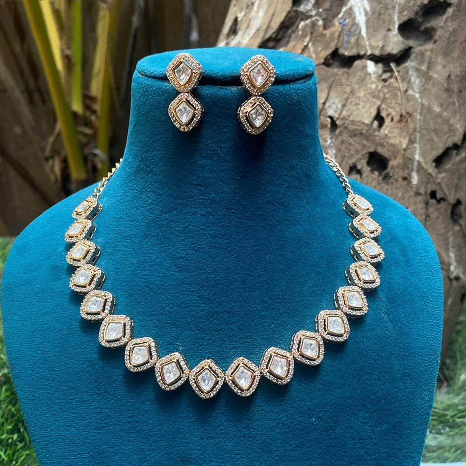 Kundan Necklace in Gold Plated with Polki Stones | Bridal Jewellery India