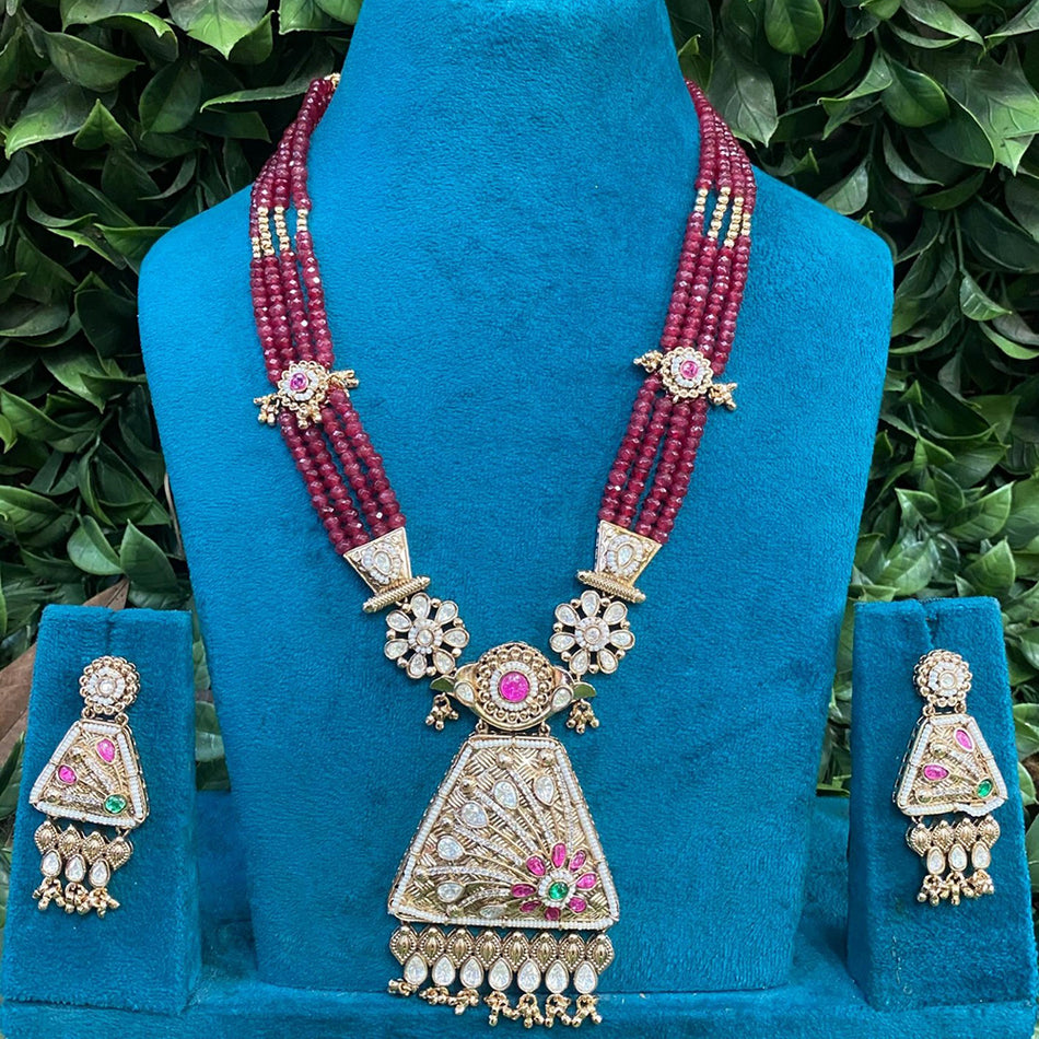 Kundan Necklace in Gold Plated with Pearls for Bridal Wear | Bridal Jewellery India