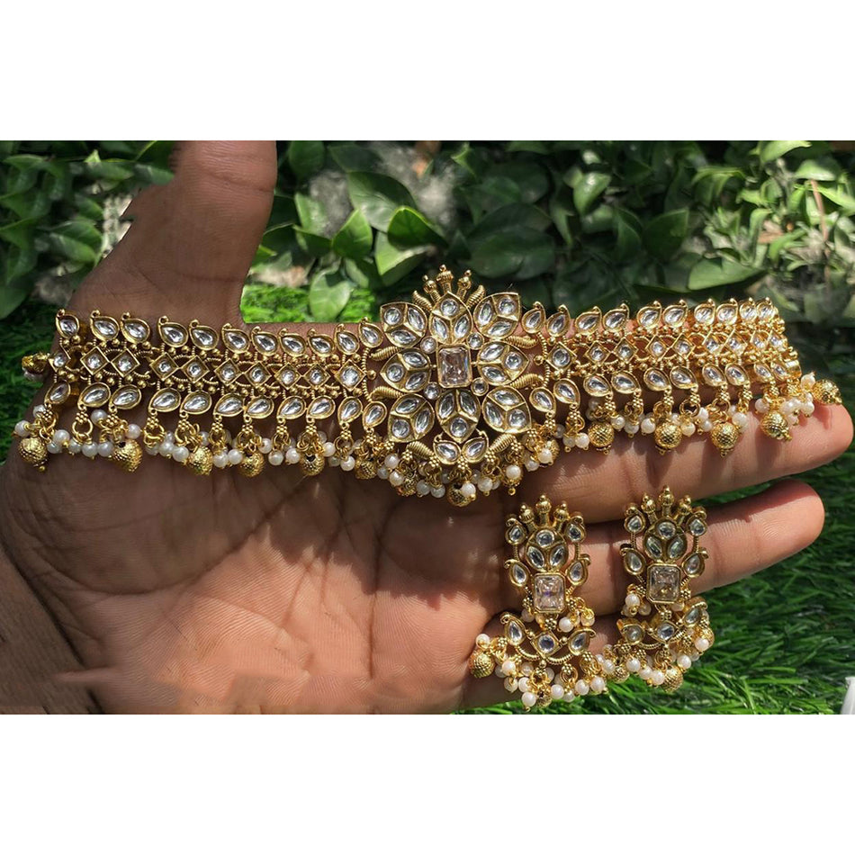 Kundan Choker Necklace in Gold Plated Silver | Bridal Jewellery India