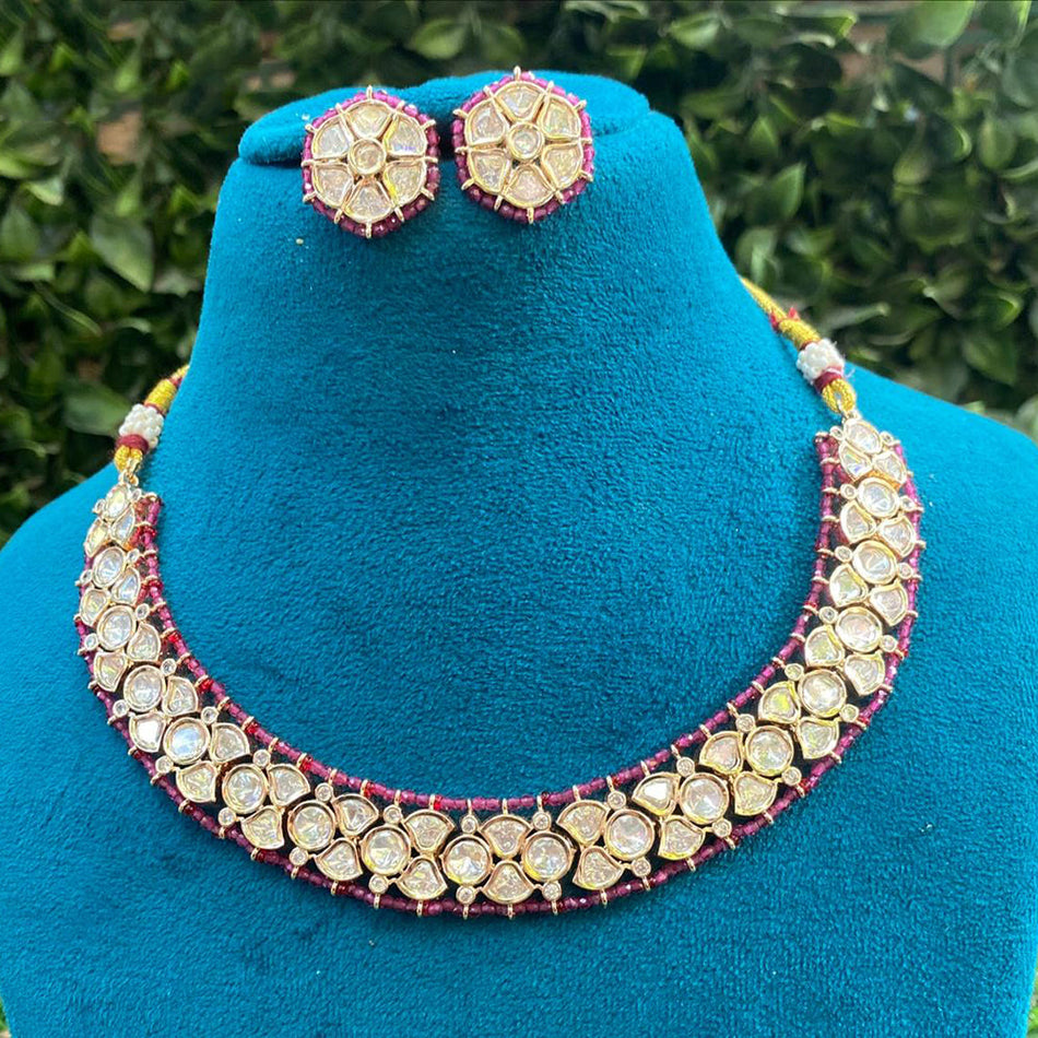 Kundan Necklace in Gold Plated with Polki Pearl | Bridal Jewellery India