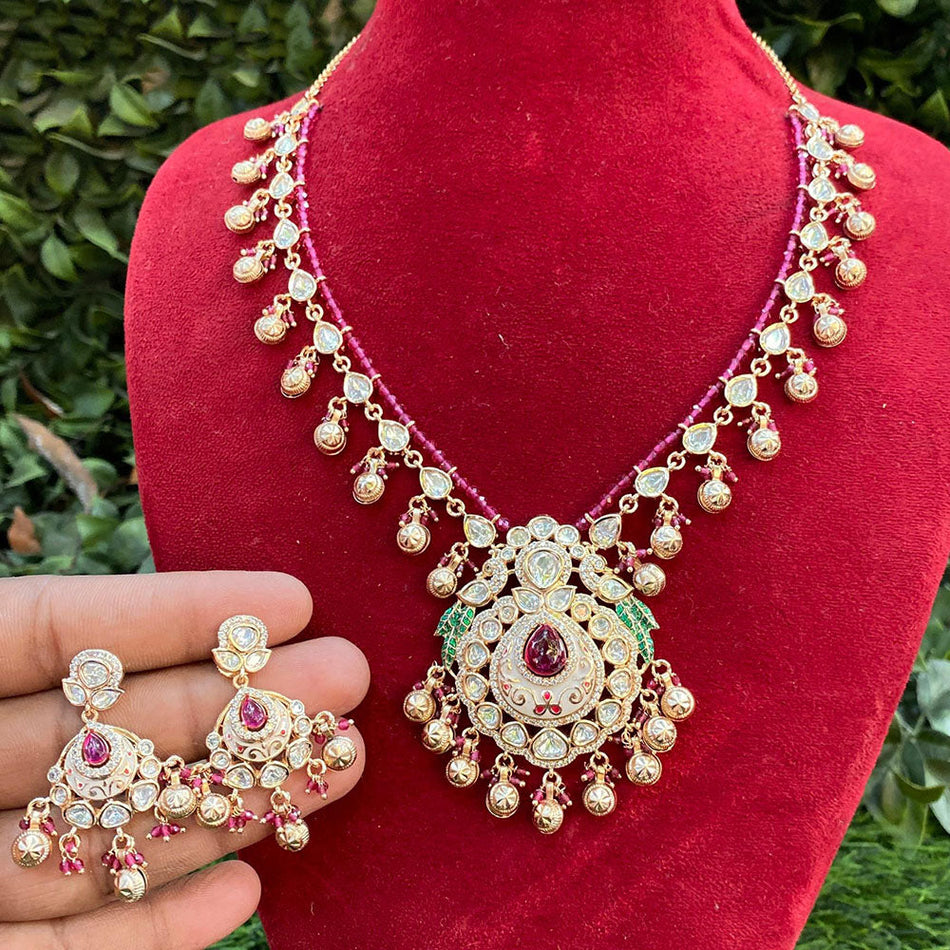 Kundan Necklace in Gold Plated with Polki Pearls | Bridal Jewellery India