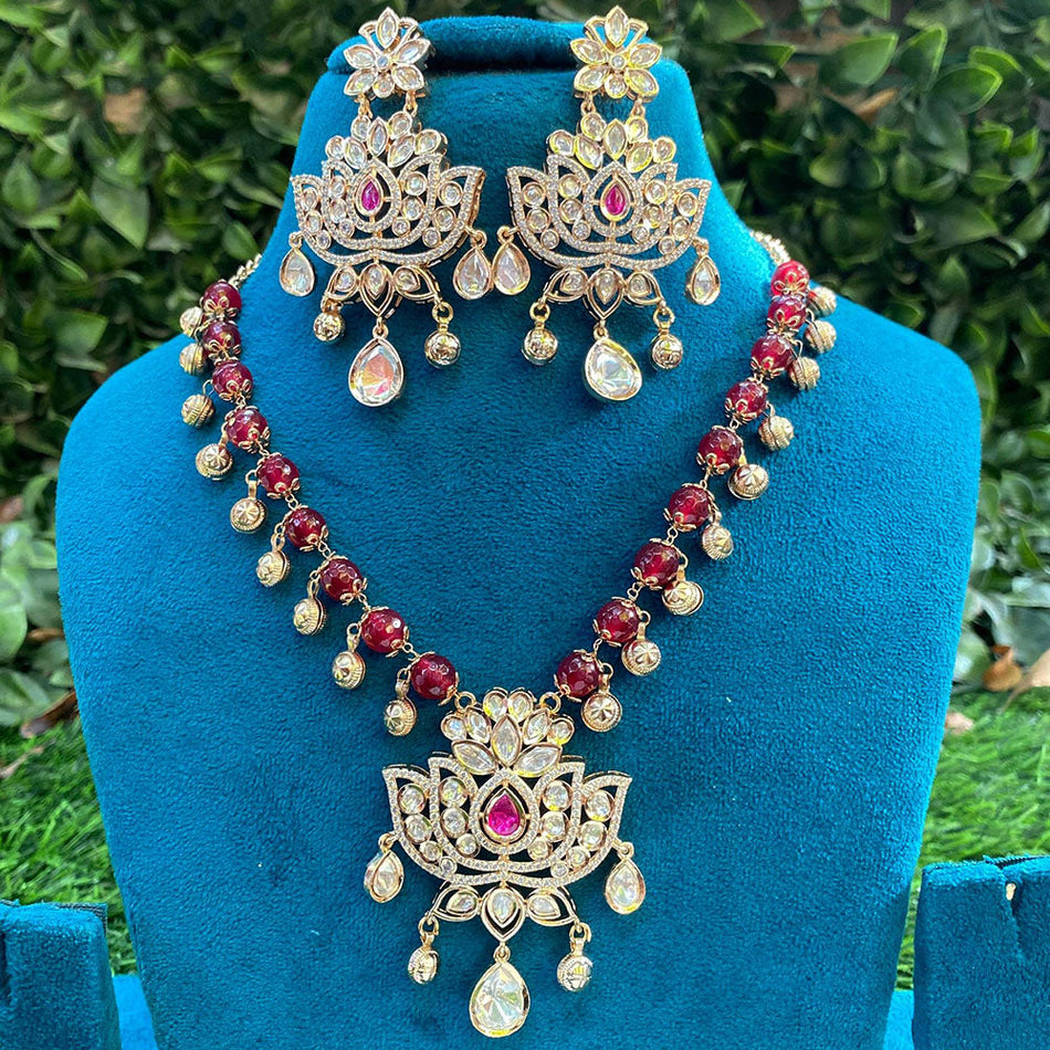 Kundan Necklace in Gold Plated with Polki Gems for Bridal | Bridal Jewellery India