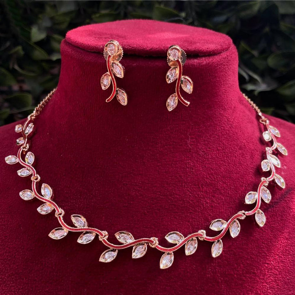 Kundan Necklace in Gold Plated with Leaf Design | Bridal Jewellery India