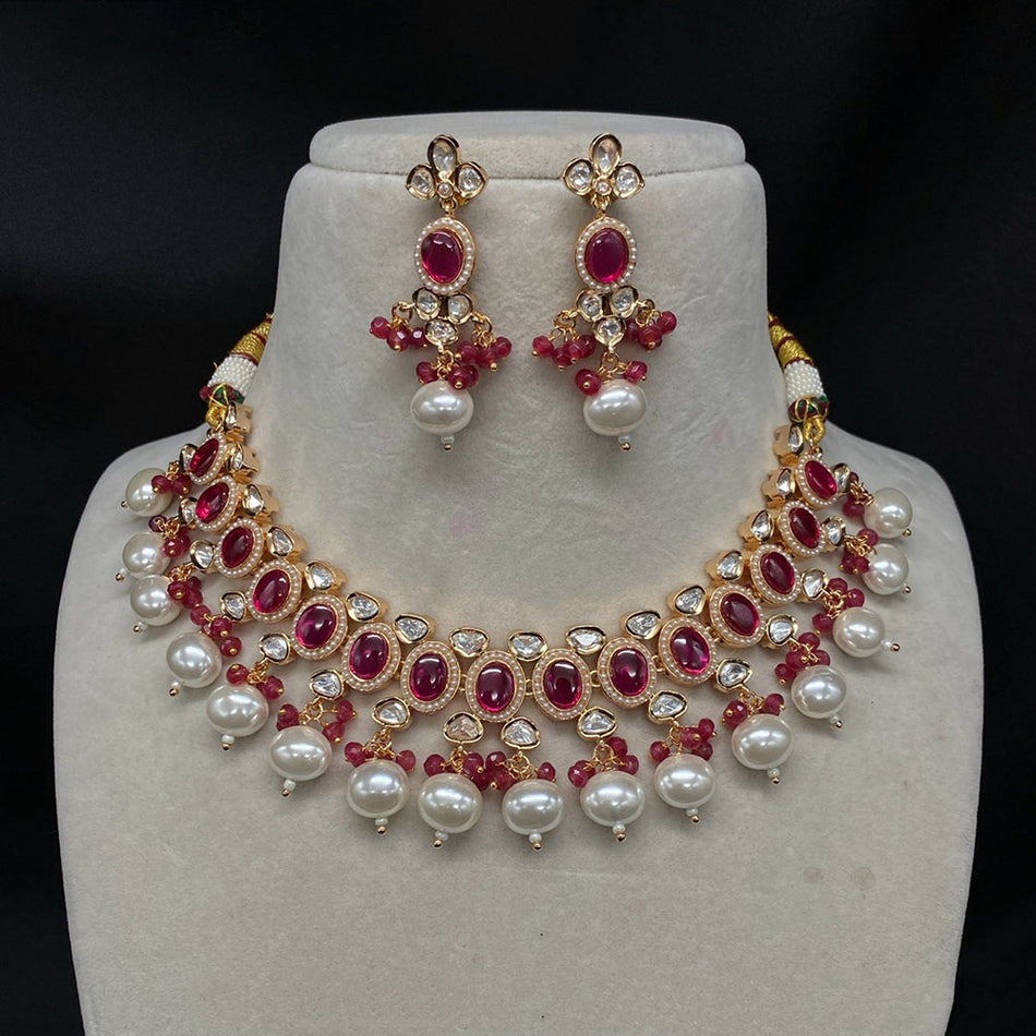 Kundan Necklace in White Gold Plated | Bridal Jewellery India