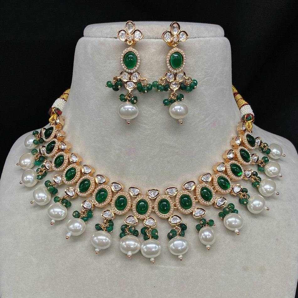 Kundan Necklace in White Gold Plated | Bridal Jewellery India