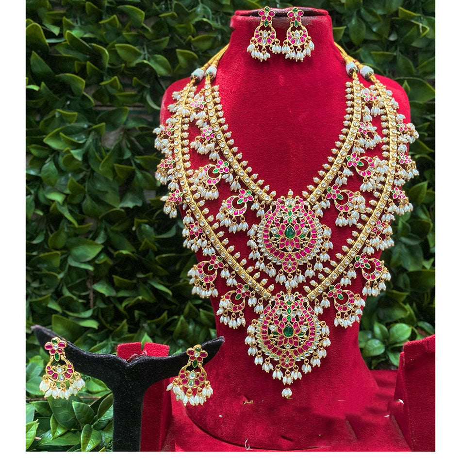 Kundan Necklace in White Gold Plated with Pota Stones and Pearls | Bridal Jewellery India