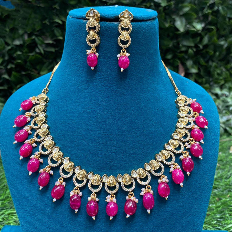 Kundan Necklace in Gold Plated with Polki Beads | Bridal Jewellery India