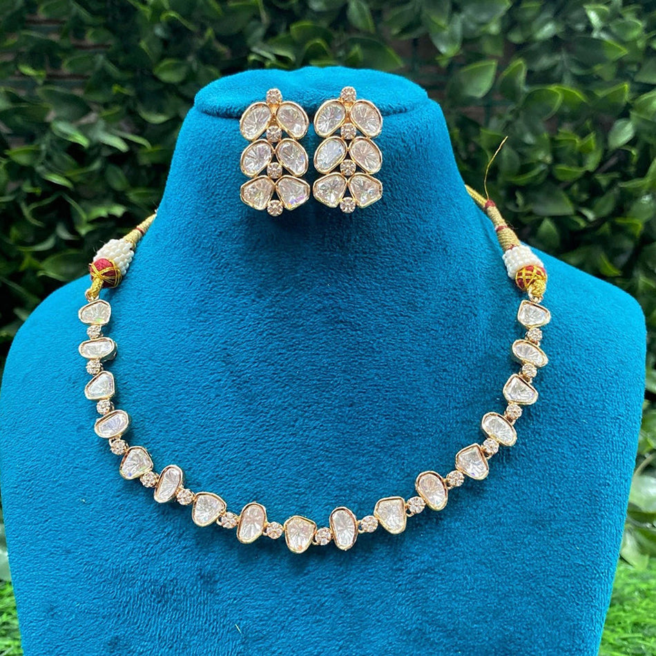 Kundan Necklace in Gold Plated with Polki Stones | Bridal Jewellery India