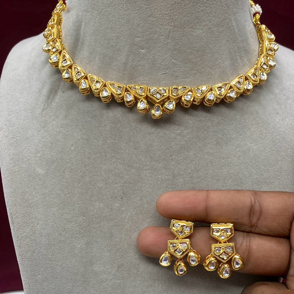 Kundan Necklace in White Gold Plated for Bridal | Bridal Jewellery India