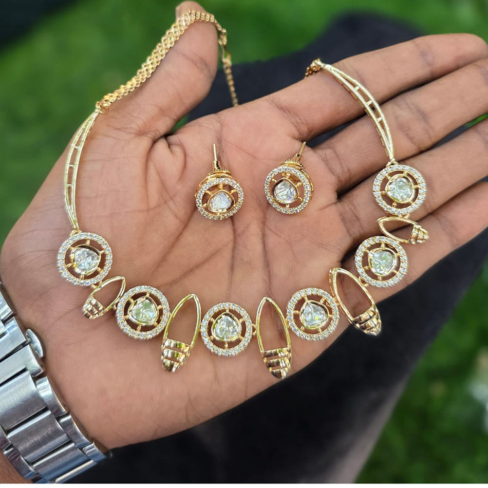 Kundan Necklace in Gold Plated with Polki Stones | Bridal Jewellery India
