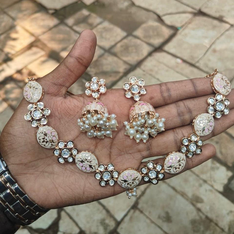 Kundan Necklace in Gold Plated with Polki pearls | Bridal Jewellery India