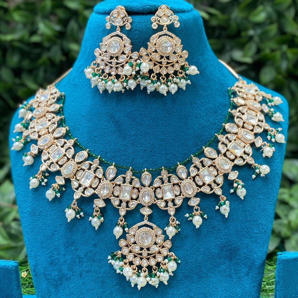 Nawabi Charm Kundan Necklace in White Gold Plated | Bridal Jewellery India