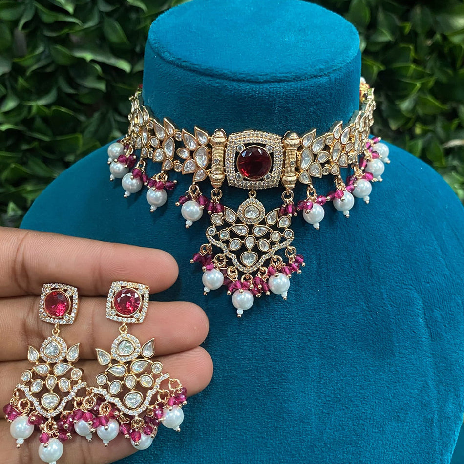 Kundan Choker Necklace in Gold Plated with Polki Stones | Bridal Jewellery India