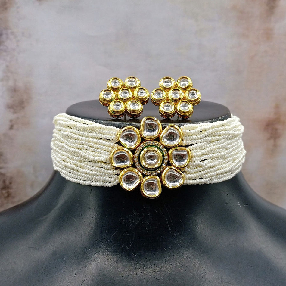 Kundan Choker Necklace in Gold Plated with Pearls | Bridal Jewellery India
