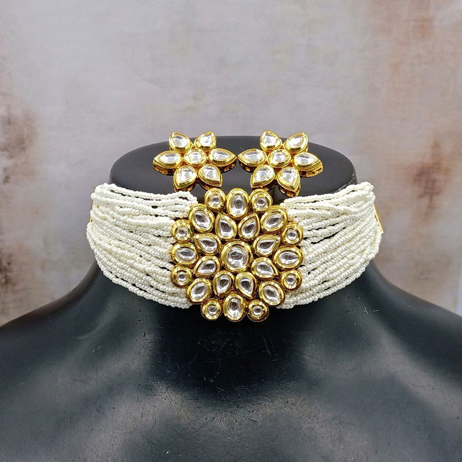 Kundan Choker Necklace in Gold Plated with Pearl | Bridal Jewellery India