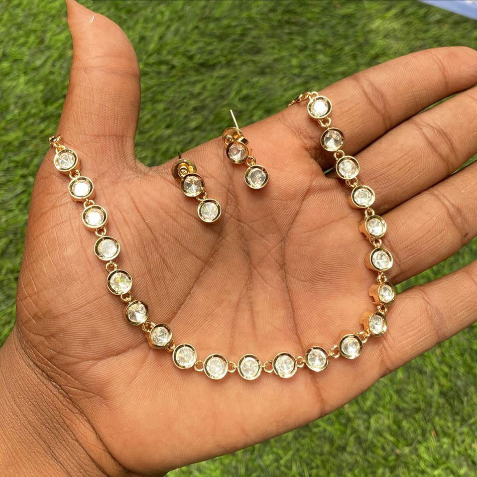 Kundan Necklace in White Gold Plated | Bridal Jewellery India