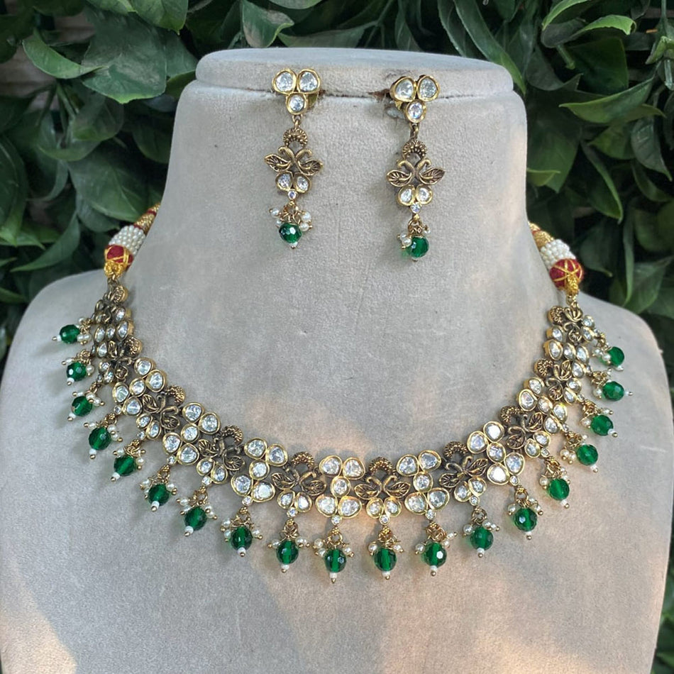 Kundan Necklace in 14K Gold Plated with Polki Stones | Bridal Jewellery India