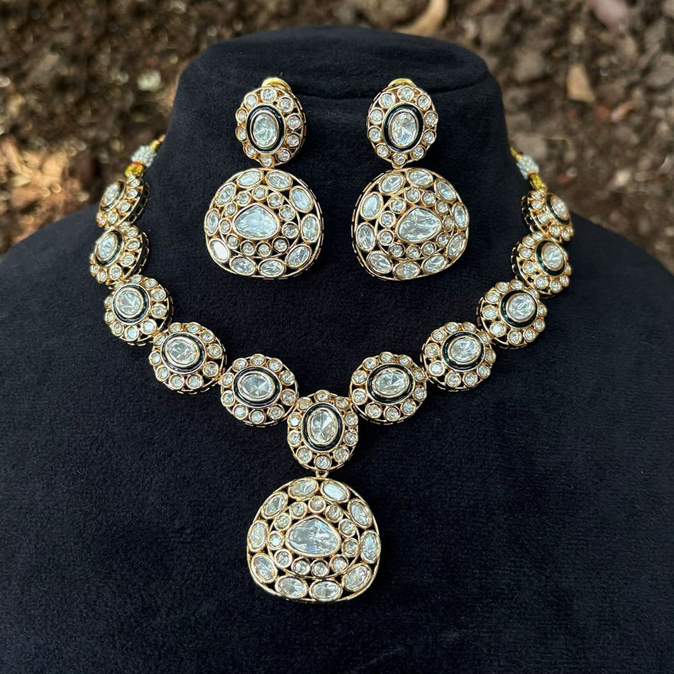 Kundan Necklace in White Gold Plated | Bridal Jewellery India