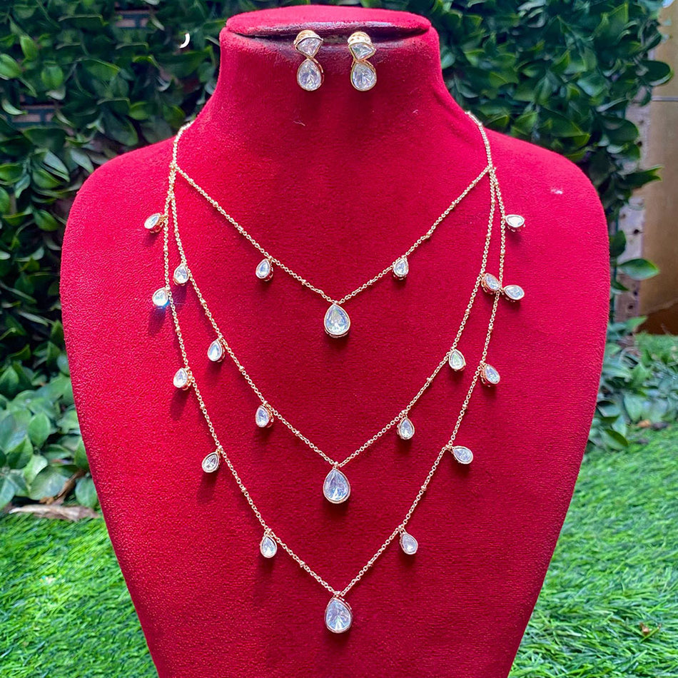 Kundan Necklace in White Gold Plated for Bridal | Bridal Jewellery India