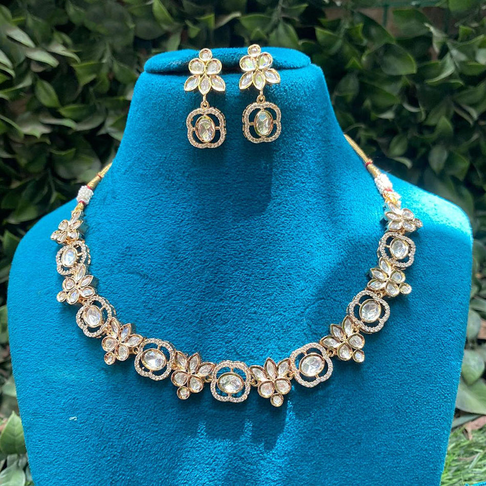 Kundan Necklace in Gold Plated with Polki Stones | Bridal Jewellery India