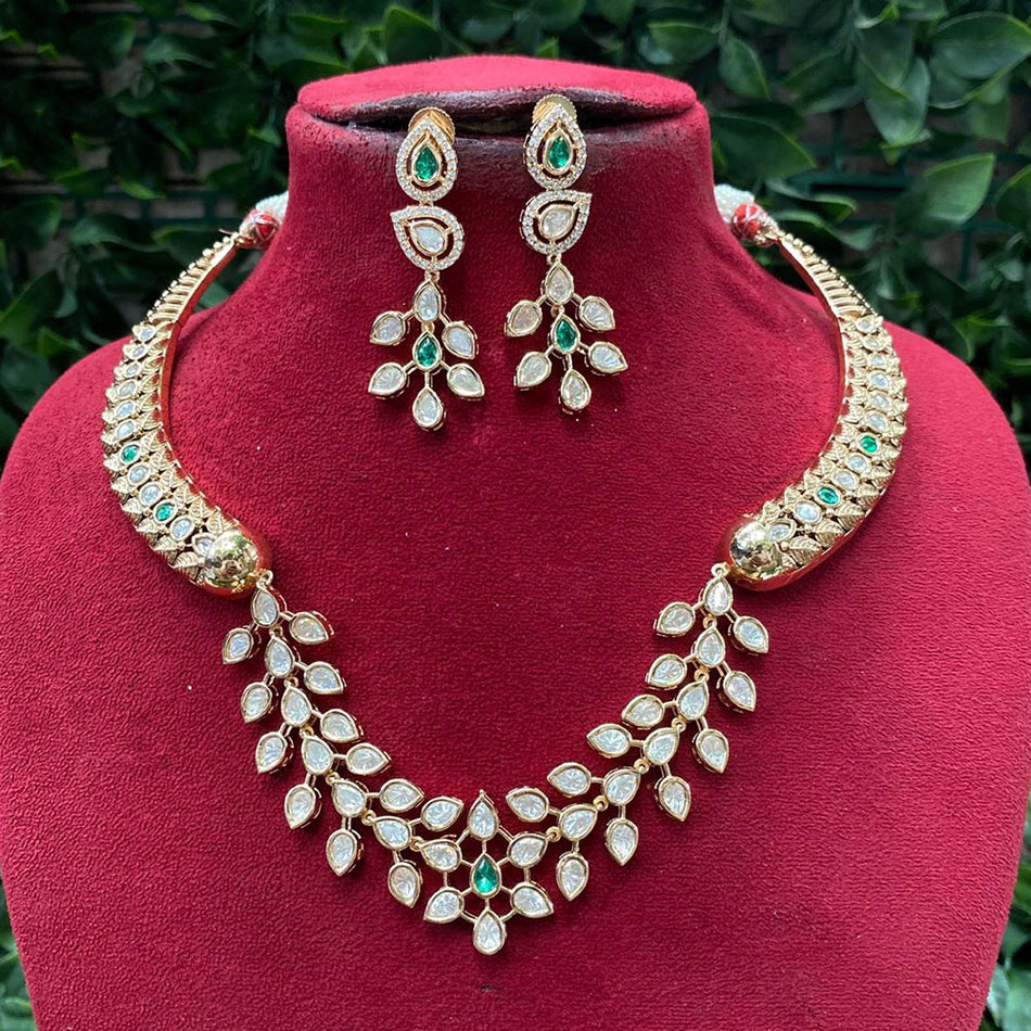 Kundan Necklace in Gold Plated with Polki Stones | Bridal Jewellery India