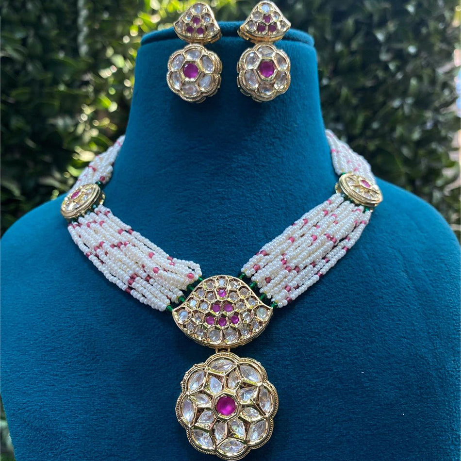 Kundan Necklace in Gold Plated with Polki Gems | Bridal Jewellery India