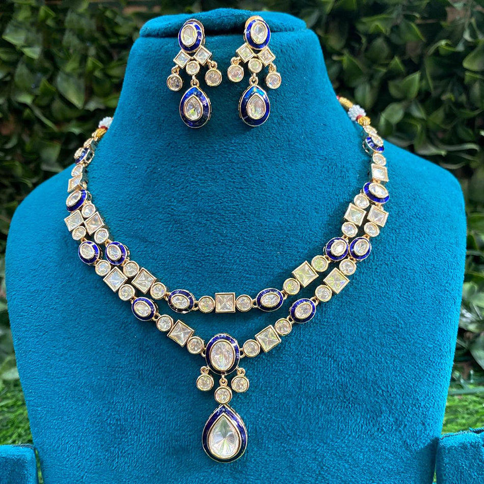 Kundan Necklace in Gold Plated with Polki | Bridal Jewellery India