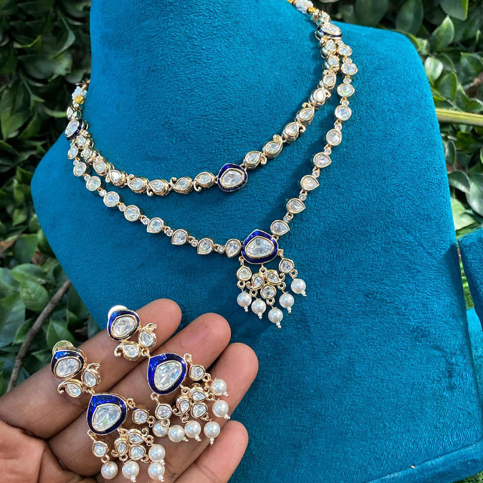 Kundan Necklace in White Gold Plated with Polki Stones | Bridal Jewellery India
