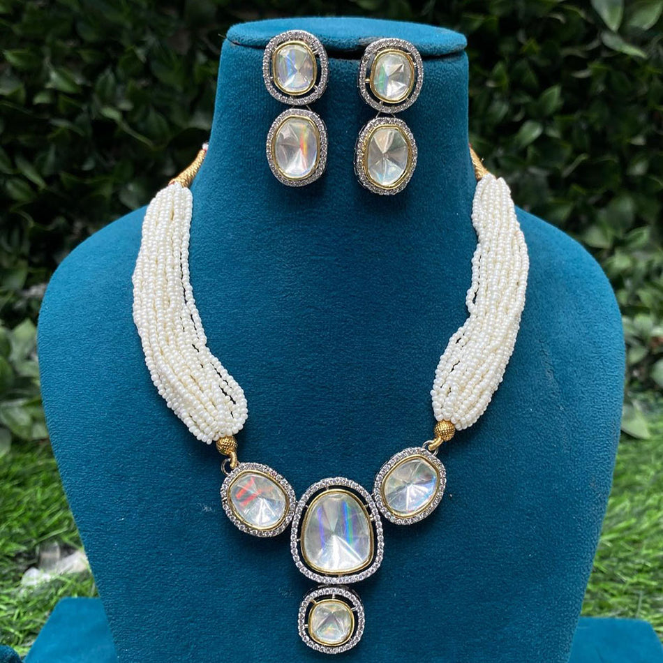 Kundan Necklace in Gold Plated with Polki Pearls | Bridal Jewellery India