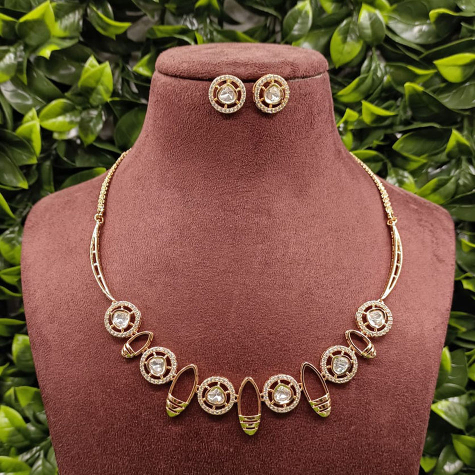 Kundan Necklace in Gold Plated with Polki Stones | Bridal Jewellery India