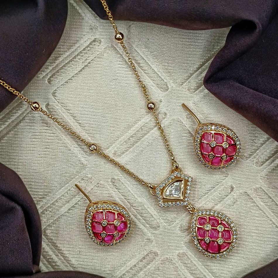 Rose Gold Plated Kundan Necklace Set | Bridal Jewellery India