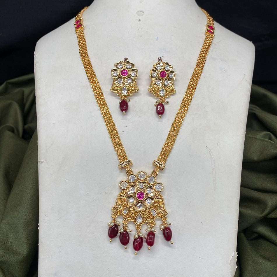 Kundan Necklace in Gold Plated with Polki Stones | Bridal Jewellery India