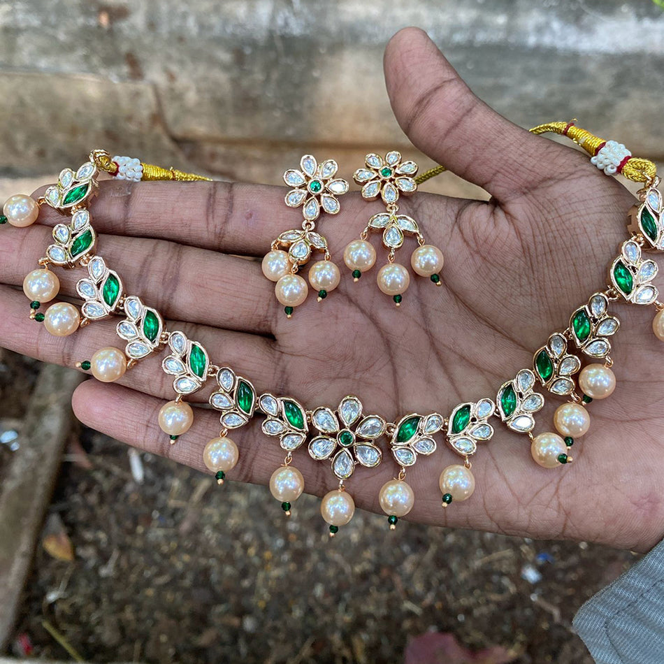 Kundan Necklace in Gold Plated with Polki Stones | Bridal Jewellery India