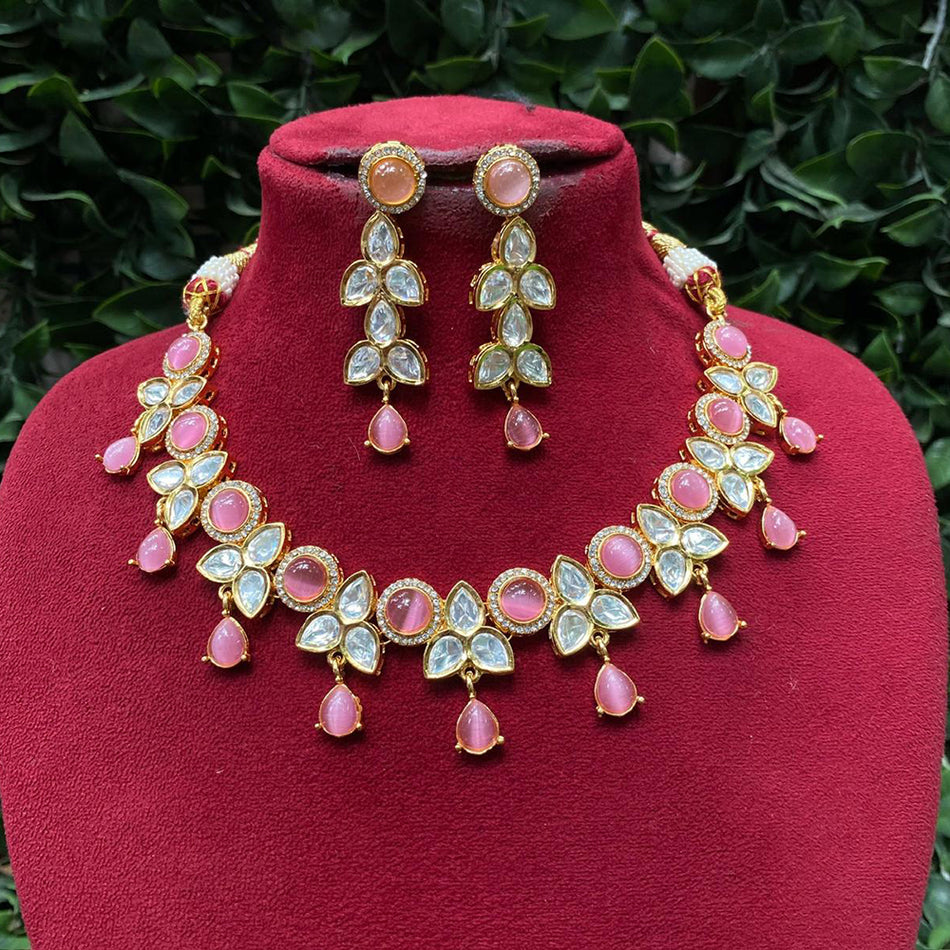 Kundan Necklace in Gold Plated with Polki Stones | Bridal Jewellery India