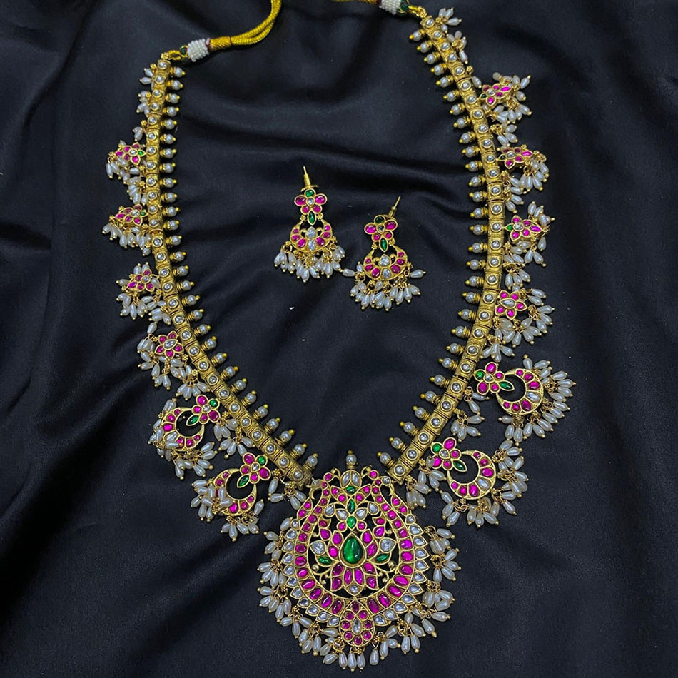 Kundan Necklace in Gold Plated with Pota Stone | Bridal Jewellery India
