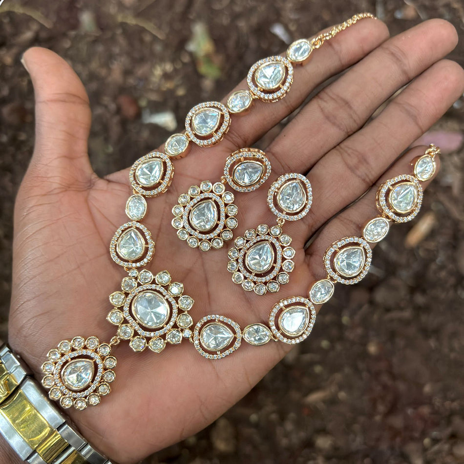 Kundan Necklace in Gold Plated with Polki Stones | Bridal Jewellery India