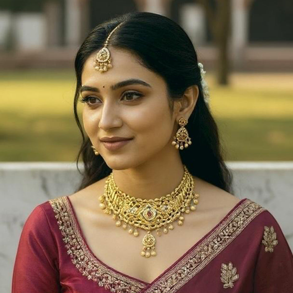 Imitation Pota Stone Choker in Sterling Silver | Bridal Jewellery India