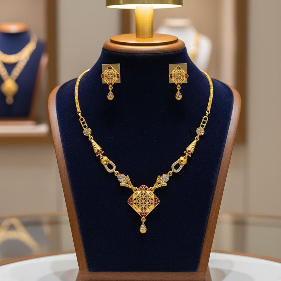 Royal Austrian Stone Necklace Set in Gold Tone | Bridal Jewellery India