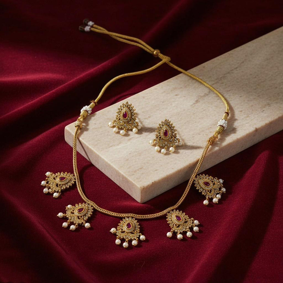 Fancy Pearl Necklace Set in Austrian Silver for Occasion | Bridal Jewellery India