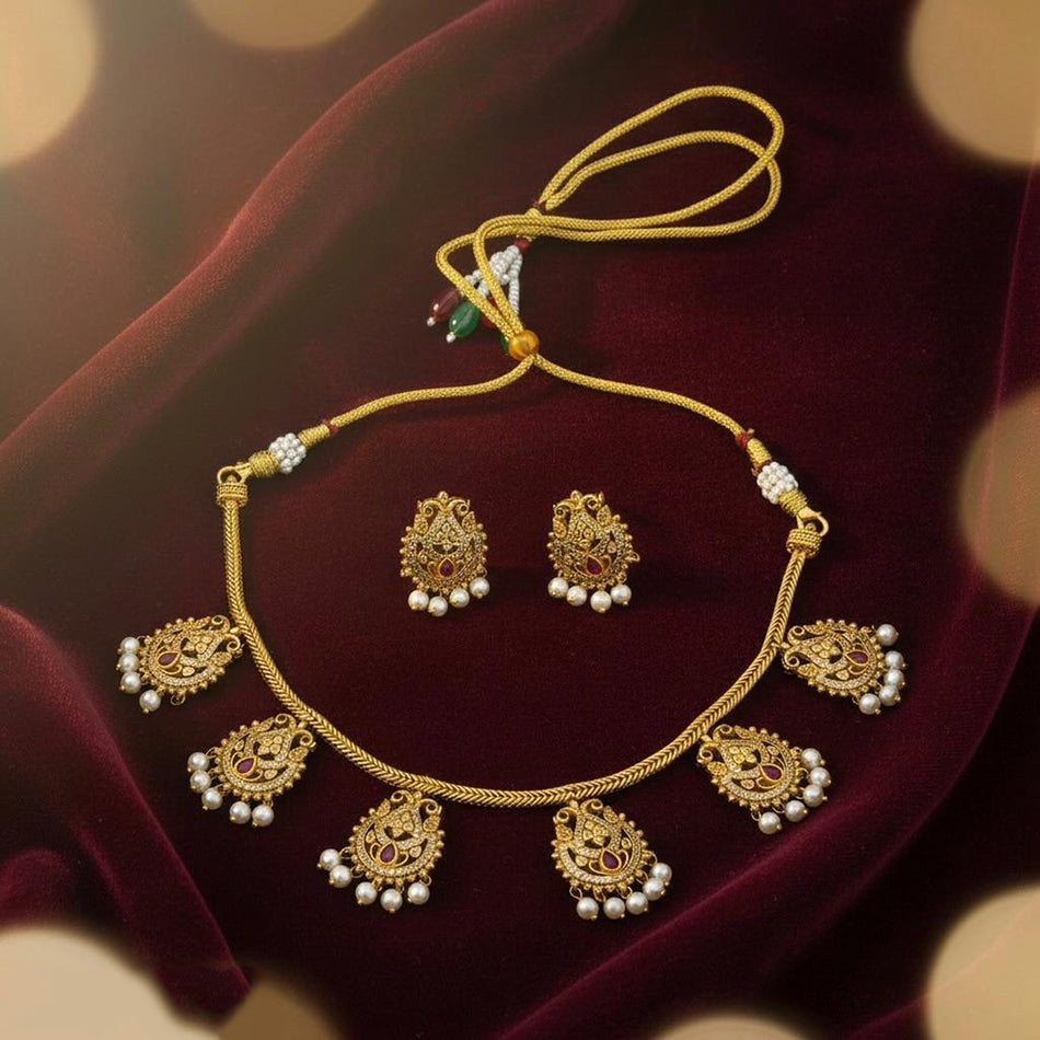 Fancy Pearl Necklace in Austrian Silver | Bridal Jewellery India