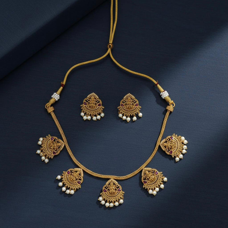 Imitation Pota Stone   Pearl Necklace Set in Silver | Bridal Jewellery India