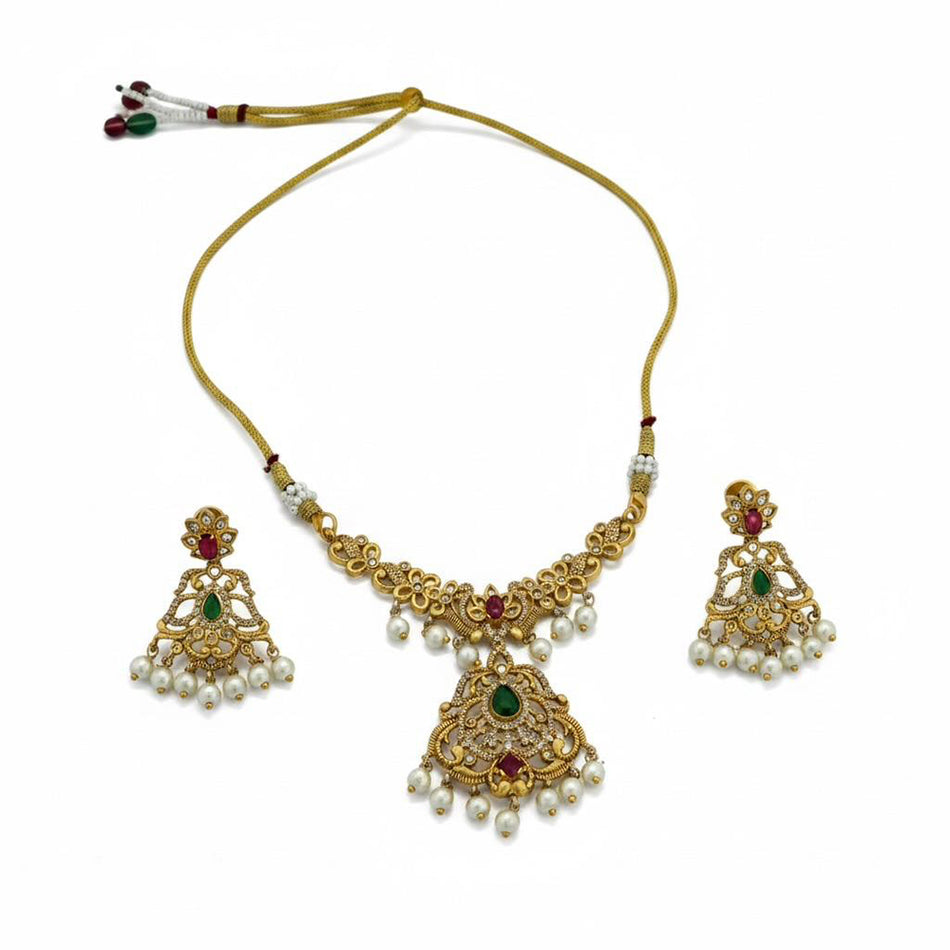 Imitation Austrian Pearl Necklace Set Silver | Bridal Jewellery India