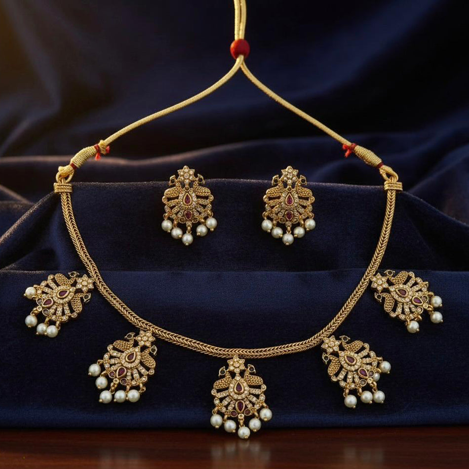 Imitation Austrian Stone Pearl Necklace Set | Bridal Jewellery India