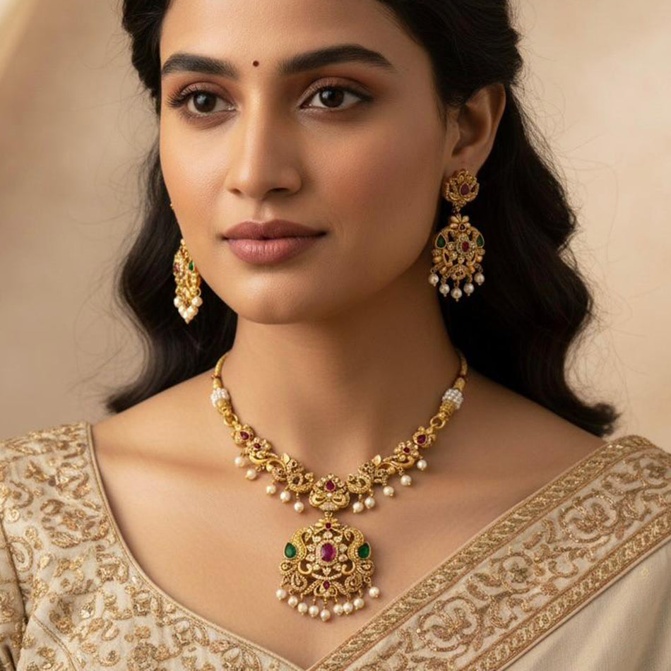 Imitation Stone   Pearl Necklace Set for Bridal | Bridal Jewellery India