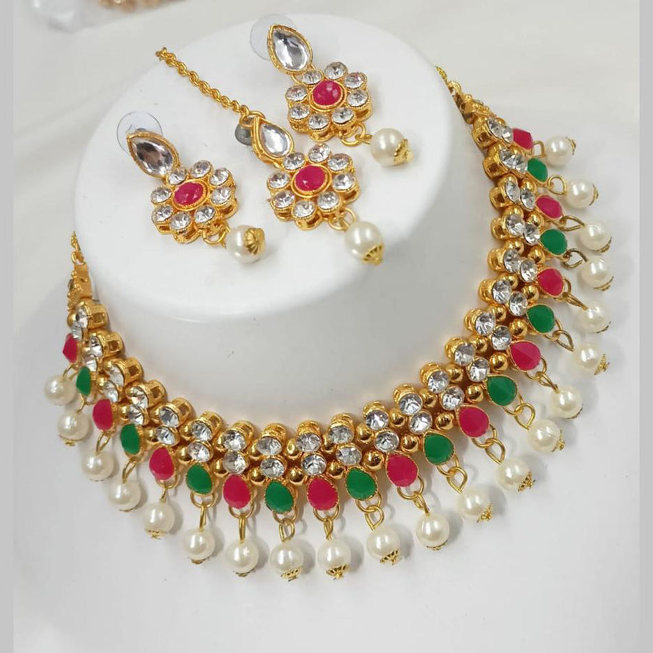 Crystal Pearl Choker in Gold Plated | Bridal Jewellery India