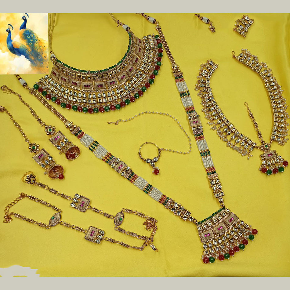 Meenakari Pota Stone Necklace in Gold Tone | Bridal Jewellery India