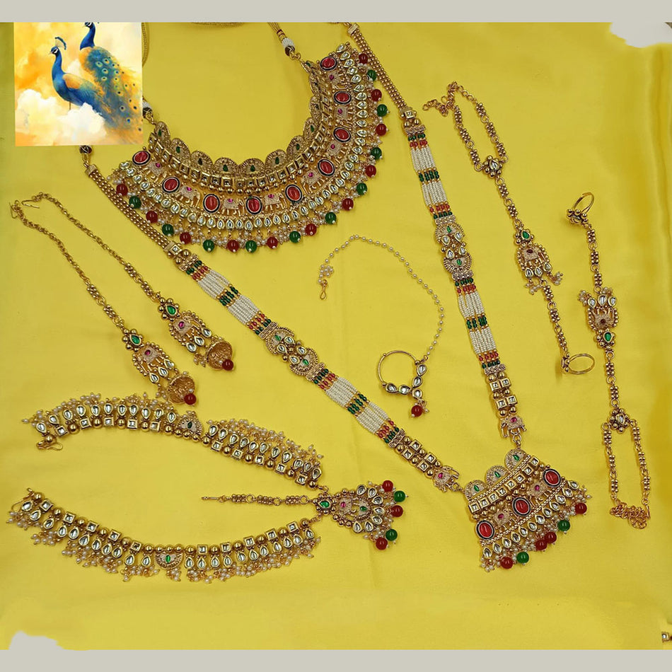 Meenakari Pota Stone Pearl Necklace in Gold Tone | Bridal Jewellery India