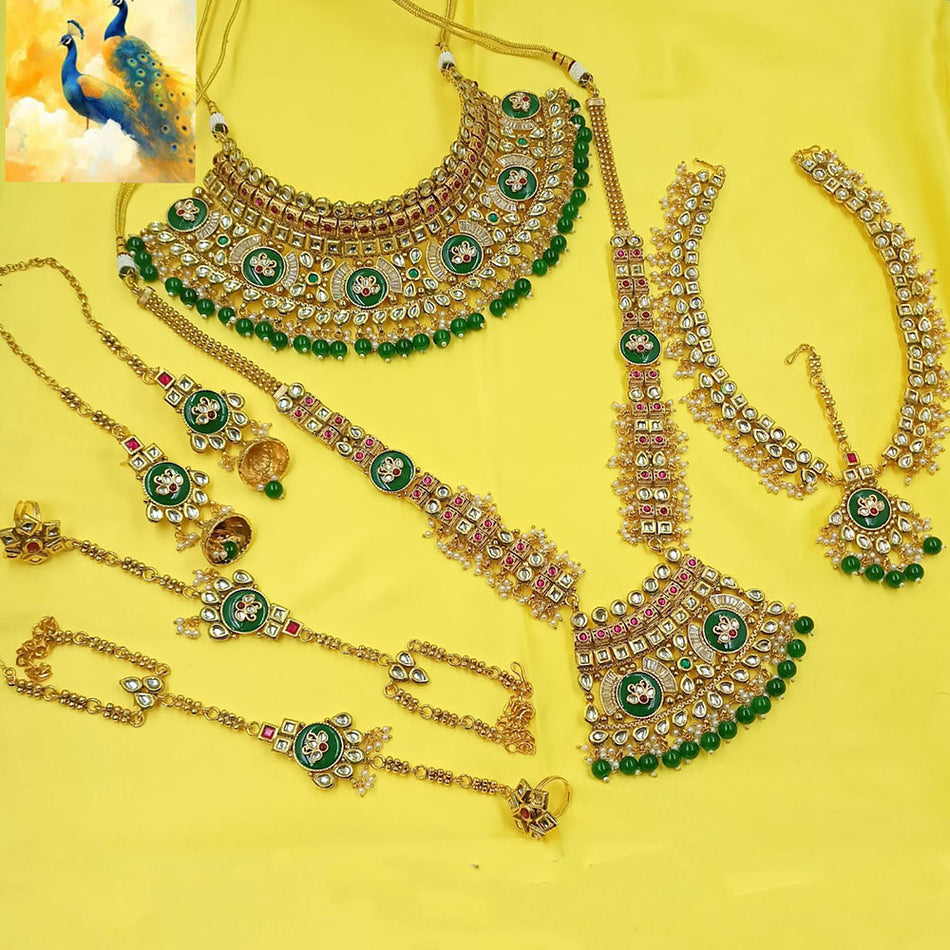 Meenakari Pota Stone Pearl Necklace in Gold Plated | Bridal Jewellery India