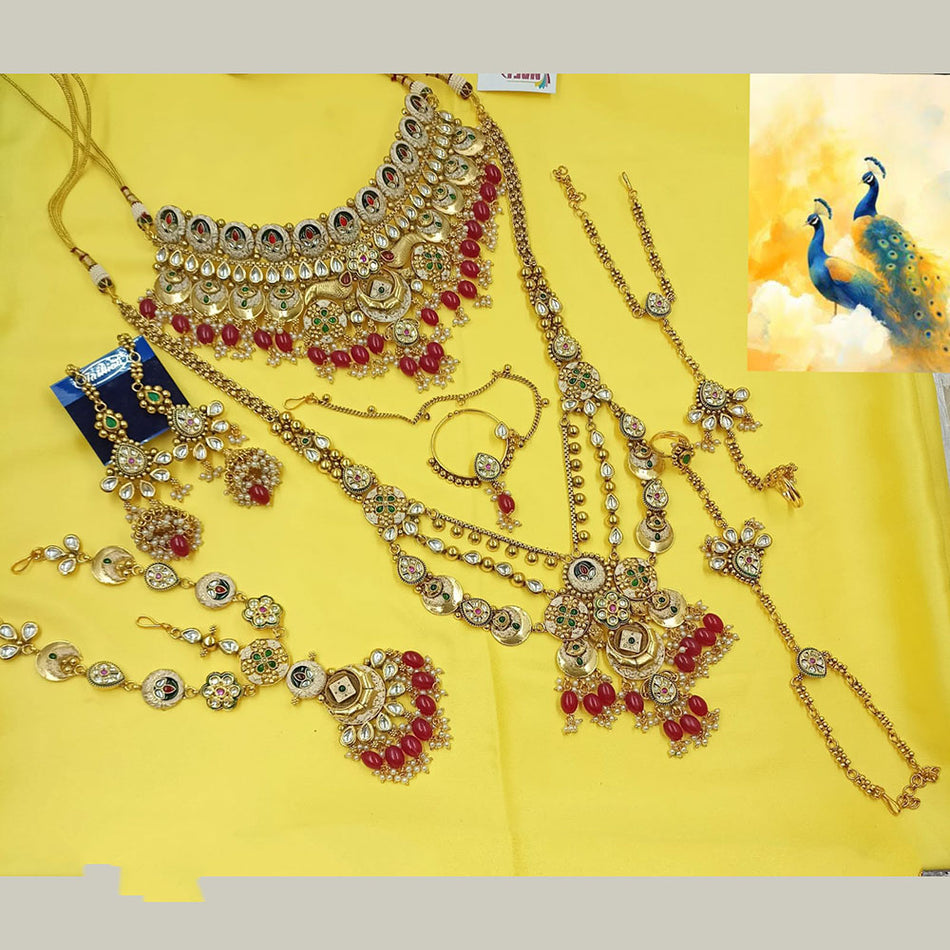 Meenakari Necklace in Gold Plated with Pearl | Bridal Jewellery India